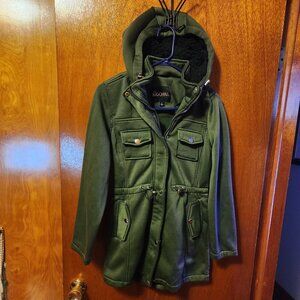 Women's Small Big Chill Green Full Zip Fleece Lined Hooded Coat
